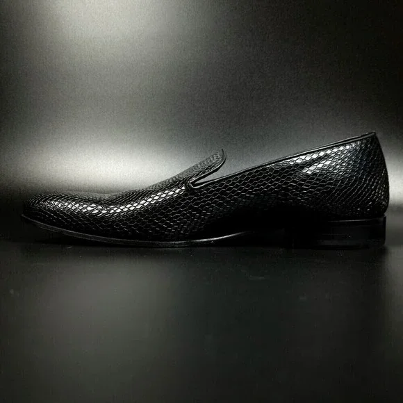 NEW MEZLAN Venetian Snake Leather Slip On Loafers Dress shoe 12 Black Old Money